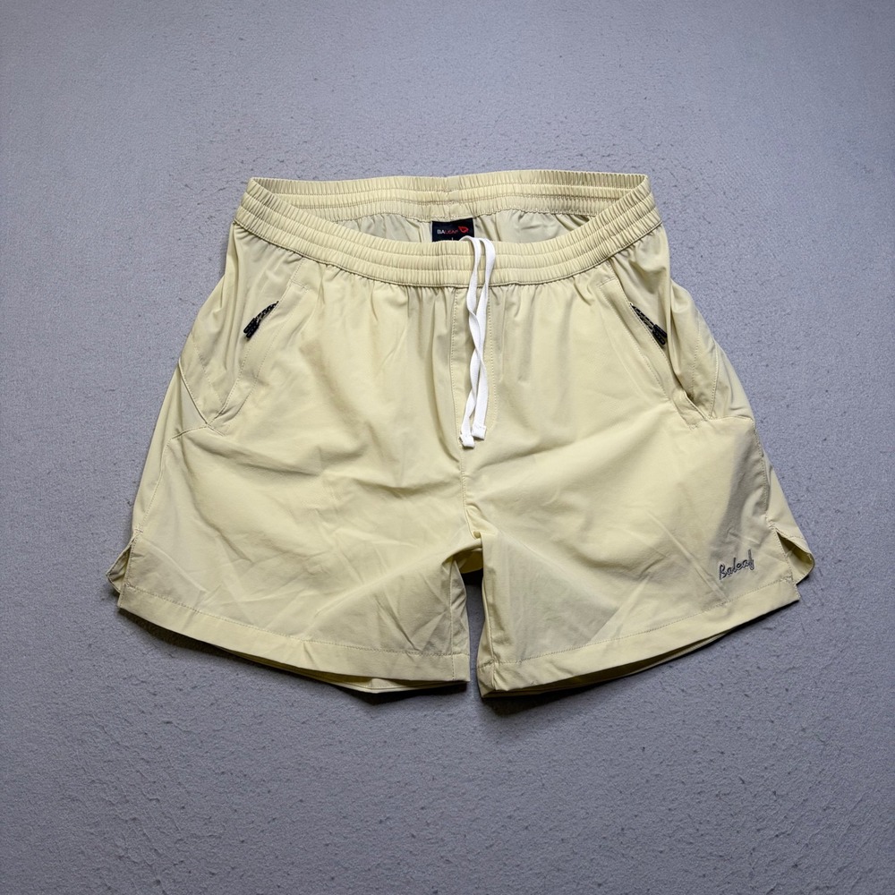 Baleaf Athletic Shorts Mens Large Yellow 5" Inseam Lined Zipper Pockets Running